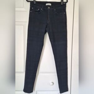 Anthropologie Principle Dreamer Plaid Skinny Jeans Size 31 Dark Wash Made USA